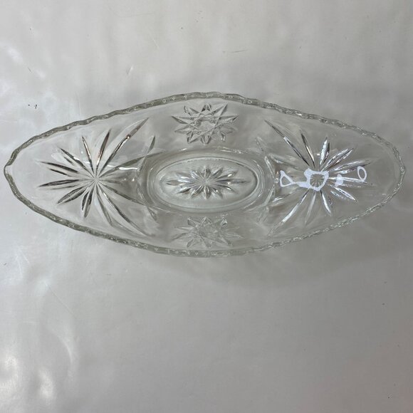 Anchor Hocking Clear Crystal Glass Oval Serving Dish Starburst Pattern Vintage - Picture 2 of 8